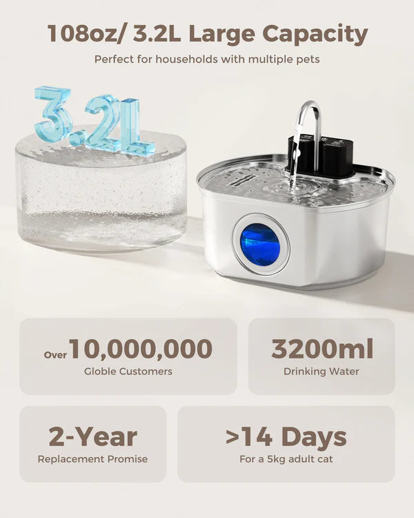 Stainless Steel Powered Cat Water Fountain