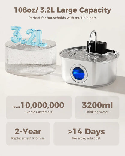Stainless Steel Powered Cat Water Fountain